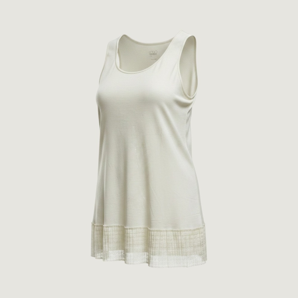 LOGO Layers Lori Goldstein Cream Tank Top Pleated Lace Hem XL Romantic Capsule